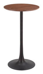 Bar Table 41.7"H Brown – Round Faux Wood MDF Top with Powder-Coated Steel Pedestal Base, Modern Indoor Accent by Zuo Modern