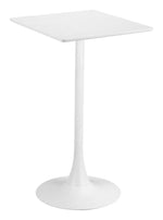 Bar Table 41.7"H White – Faux Wood MDF Square Top with Powder Coated Steel Base, Modern Indoor Dining Accent By Zuo Modern