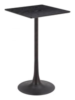 Bar Table 41.7"H Black – Faux Wood MDF Square Top with Powder-Coated Steel Pedestal Base, Modern Indoor Accent by Zuo Modern