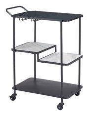 Modern Black Bar Cart with Glass & Marble Shelves – 3-Tier Design By Zuo Modern