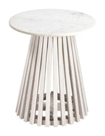 Mazara Side Table, White & Whitewashed 20.1"H – Natural Marble Top With Bleached Mango Wood Frame By Zuo Modern