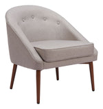 Accent Chair 31.7"H Gray – Linen Upholstered Seat with Walnut Rubberwood Legs by Zuo Modern
