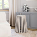 Cyprus Side Table, White & Whitewashed 22.8"H – Round Natural Marble Top With Bleached Acacia Wood Frame By Zuo Modern