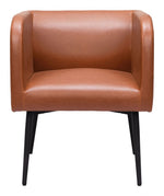 Dining Chair 29.3"H Brown – Faux Leather Upholstered Seat with Black Steel Frame & Armrests by Zuo Modern