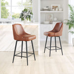 Counter Stool – 38.2" H With Brown Faux Leather Seat, Powder-Coated Steel Frame By Zuo Modern