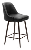 Black Faux Leather Swivel Counter Stool With Bronze Metal Frame