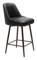 Counter Stool – 38.2" H With Black Faux Leather Seat & Bronze  Powder Coated Steel Frame By Zuo Modern