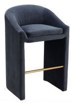 Zuo Modern – Emas Barstool Midnight Gray, 38.2" H, Velvet with Electroplated Steel Frame, Modern Deco Glam Style