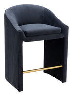 Counter Stool – 34.3" H With Midnight Gray Velvet Upholstery & Electroplated Steel Frame By Zuo Modern