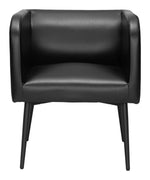 Dining Chair 29.3"H Black – Faux Leather Upholstered Seat with Black Steel Frame & Armrests by Zuo Modern