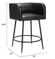 Black Faux Leather Counter Stool Set With Armrests