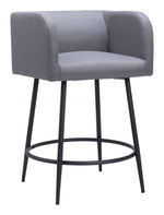 Counter Stool  – 34.6" H With Gray Poly Linen Seat & Powder-Coated Steel Frame (Set of 2) By Zuo Modern