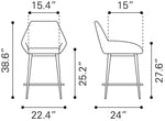 Black Faux Leather Counter Stool Set With Footrest and Armrest