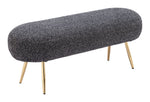 Bench 18.5"H Glitter Black – Textured Velvet Upholstery with Gold Electroplated Steel Base, Modern Indoor Seating by Zuo Modern
