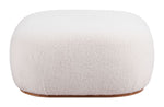 Ottoman 14.6"H Cream & Gold – Sherpa Polyester Fabric Seat with Wood Veneer Base, Modern Boho Indoor Accent By Zuo Modern
