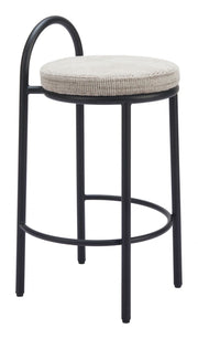 Beige Tweed Counter Stool Set With Chenille Fabric Upholstery