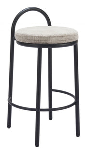 Beige Tweed Counter Stool Set With Chenille Fabric Upholstery