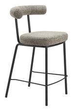 Counter Stool – 36.2" H Green Tweed Chenille Fabric Seat With Powder-Coated Steel Frame By Zuo Modern