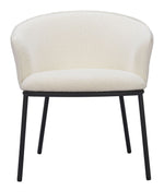 Dining Chair 29.1"H Ivory – Textured Fabric Upholstered Seat with Black Steel Frame & Armrests by Zuo Modern