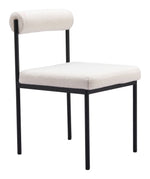 Dining Chair 31.1"H Ivory – Shearling-Style Upholstery with Black Steel Frame by Zuo Modern