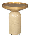 Cendre Gold & Beige Side Table 22.4"H – Round Electroplated Iron Accent Table for Living Room