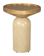 Side Table Gold & Beige 22.4"H – Modern Round Electroplated Iron Table with Faux Terrazzo Top By Zuo Modern