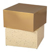 Cinza Modern Square Side Table 20.1"H – Gold & Beige Electroplated Iron Accent Table
