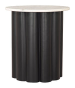 Side Table White & Black 20.9"H – Modern Round Marble Top With Powder Coated Iron Frame By Zuo Modern