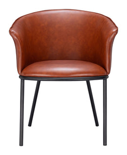 Garston Brown Dining Chair – Faux Leather Upholstery & Black Steel Legs