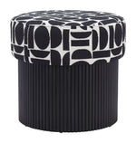 Storage Ottoman 18.3" H Black & White Textured Fabric – Hidden Compartment, Modern Living by Zuo