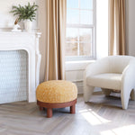 Modern Textured Ottoman in Yellow and Walnut Finish