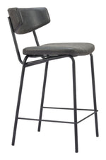 Modern Kitchen Counter Stool Pair – Vintage Black Faux Leather by Zuo