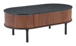 Coffee Table – 17.3" H Modern Black & Walnut Oval Wood Veneer With Storage Drawer By Zuo Modern