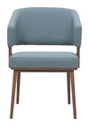 Dining Chair 30.5"H Blue & Walnut – Faux Leather Upholstery with Faux Wood Steel Frame by Zuo Modern