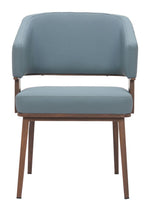 Dining Chair 30.5"H Azure Gray & Walnut – Faux Leather Upholstery with Faux Wood Steel Frame by Zuo Modern