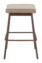 Beige Upholstered Counter Stool Pair With Walnut Faux Wood Frame