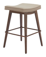 Contemporary Faux Wood Counter Stool Pair – Beige Upholstery