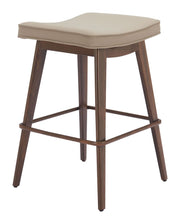 Contemporary Faux Wood Counter Stool Pair – Beige Upholstery