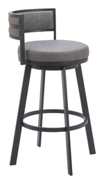 Gray Swivel 38.2" H Barstool Ergonomic Seat with Footrest and Steel Frame Construction by Zuo Modern