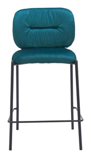 Sleek Black Frame Counter Stools with Plush Green Seat