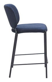 Ergonomic Padded Counter Chairs in Blue Velvet Upholstery