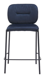Sleek Black Frame Counter Stools with Plush Blue Seat