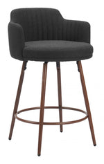Counter Stool, 34.6" H, Black Fabric Seat with Walnut Faux Wood Steel Base (Set of 2) By Zuo Modern