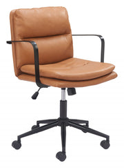 Zuo Modern Brown Office Chair – Adjustable Faux Leather Swivel Seating with Black Base