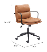 Birao Office Chair in Brown – Faux Leather Upholstery & Black Steel Frame by Zuo Modern