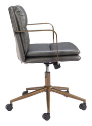 Birao Office Chair in Gray – Faux Leather Upholstery & Bronze Steel Frame by Zuo Modern