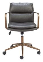Zuo Modern Adjustable Office Chair – Gray Faux Leather Upholstery, Bronze Base