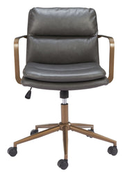 Zuo Modern Adjustable Office Chair – Gray Faux Leather Upholstery, Bronze Base