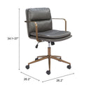 Zuo Modern Gray Office Chair – Adjustable Faux Leather Swivel Seating with Bronze Base