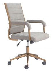 Gray Office Chair – Adjustable Faux Leather Swivel Seating with Bronze Base